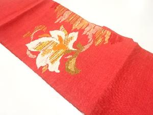 手織り紬草花模様織出し名古屋帯